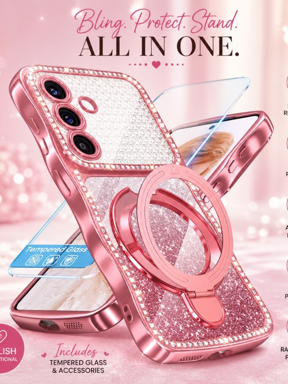 💖 Pink Glitter Magnetic Ring Stand Phone Case | New